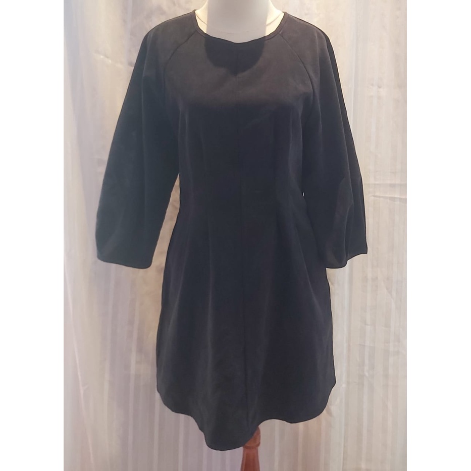 PRELOVED ZARA CORDUROY PUFF SLEEVE NAVY DRESS WANITA MURAH BRANDED