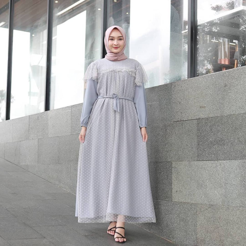 MIRA MAXY DRESS BRUKAT POLKA Gamis Kondangan Tile Brukat Premium Fashion Muslim Wanita TERLARIS