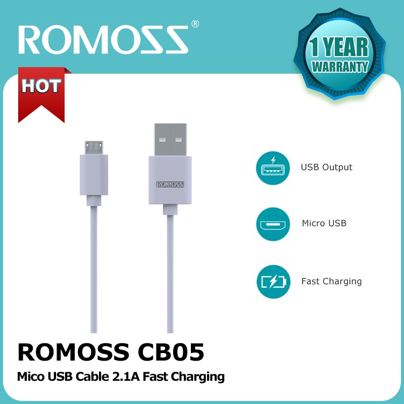 Romoss CB05 Kabel Data 1M Micro USB Cable 2.1A Fast Charge Data Cable