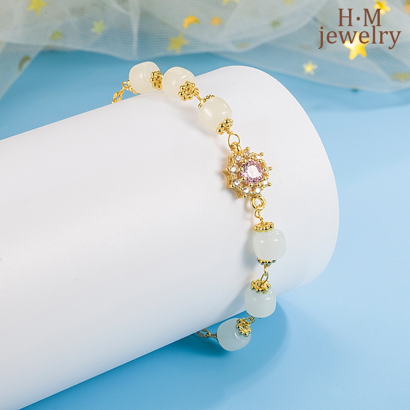 Gelang Tangan Hetian Retro Elegan Hias Zircon AAA Warna Pink Untuk Wanita 2022