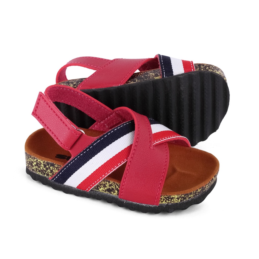 Sandal Anak Unisex Usia 1 2 Tahun Model Silang Aplikator Velcro CHBS Merah