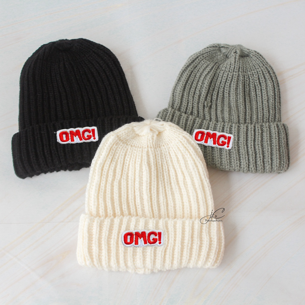Jocoporduction - Topi Anak Rajut Kupluk Batita Premium Emblem OMG