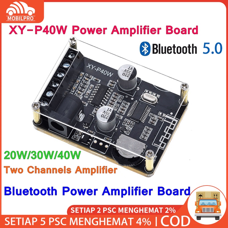 Bluetooth 5.0 stereo audio power amplifier board 40Wx2 Bluetooth receiver DC 12/24V supply XY-P40W