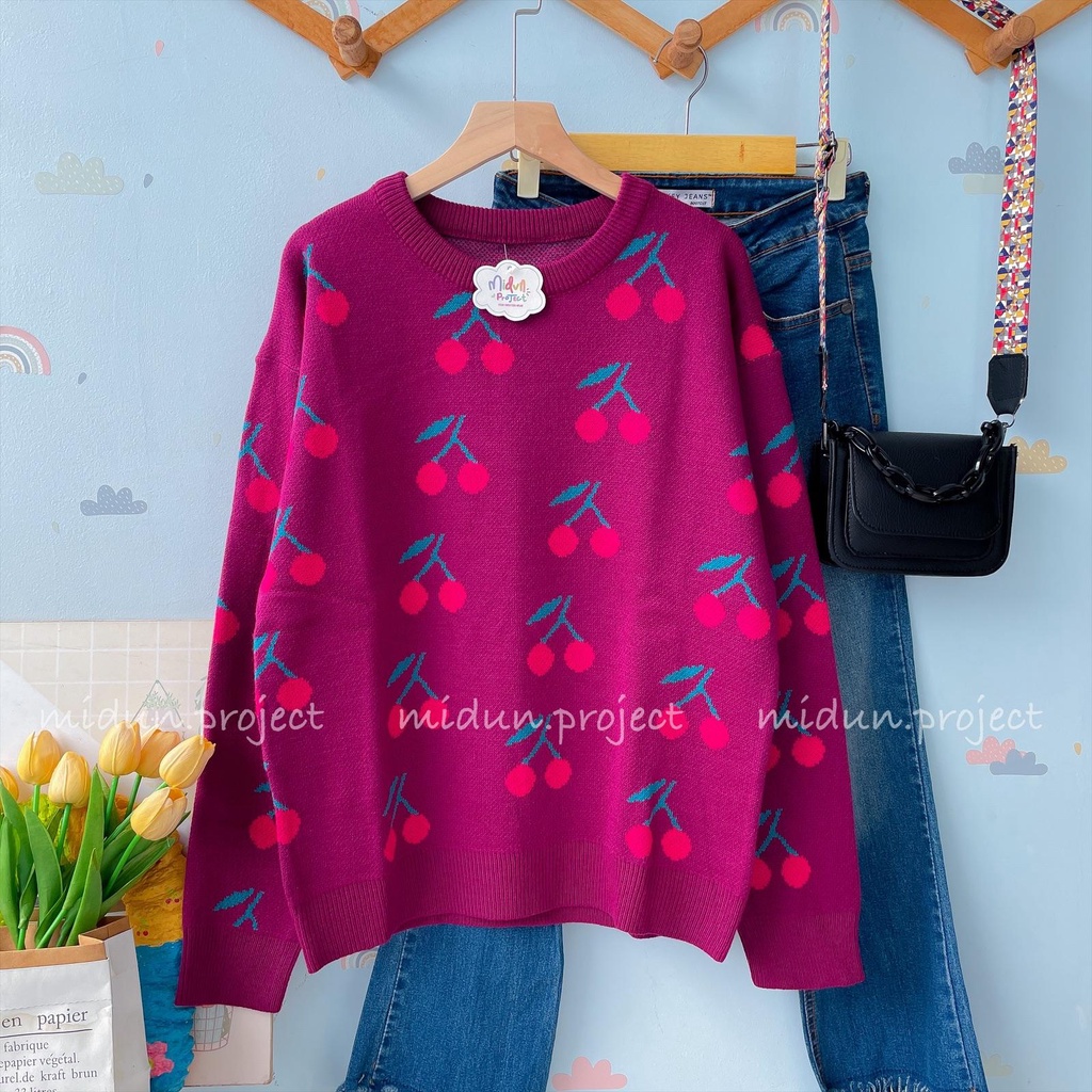 CHERRY KNIT SWEATER | SWEATER PREMIUM MOTIF