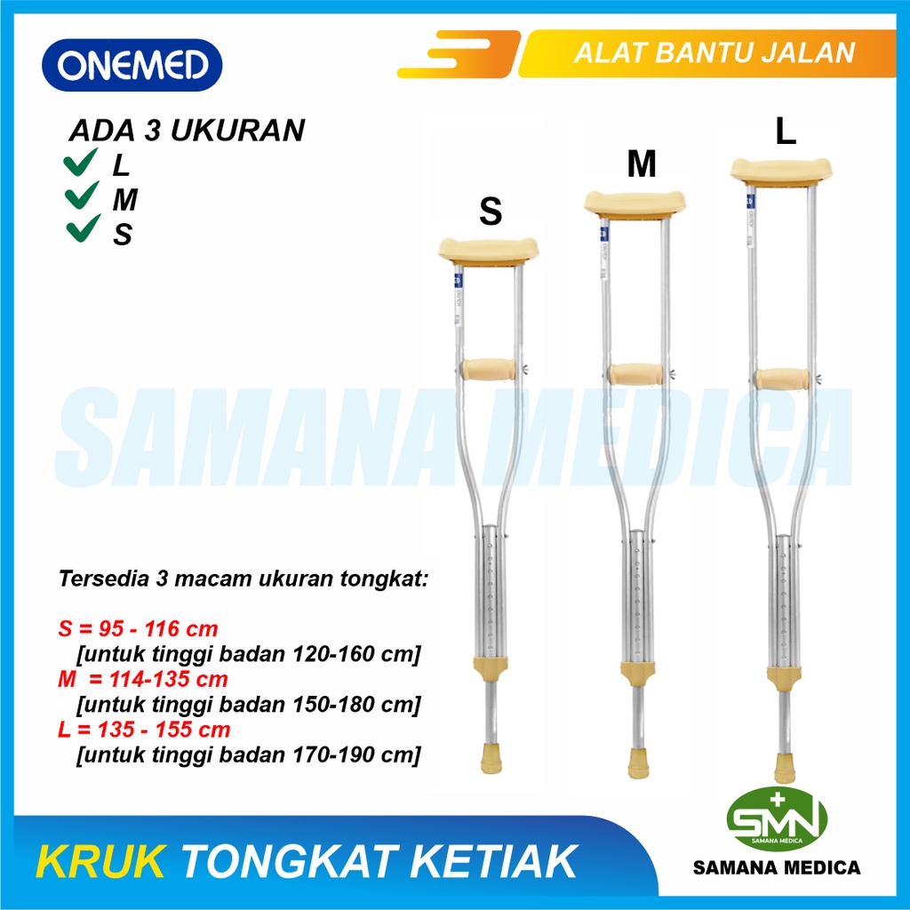 Tongkat Ketiak Merk ONEMED Ukuran S - M - L Tongkat Kruk Alat Bantu Jalan MURAH Promo Murah Harga /Pcs Promo Murah