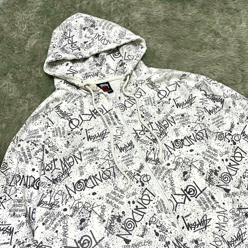 Hoodie Stussy Second 100% Original Vintage 00s All over print World tour