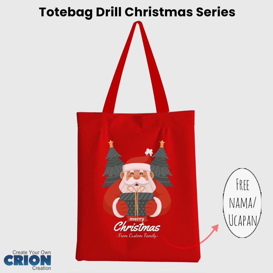 Totebag Christmas Natal Bisa Custom Tulisan/Ucapan untuk hampers crion