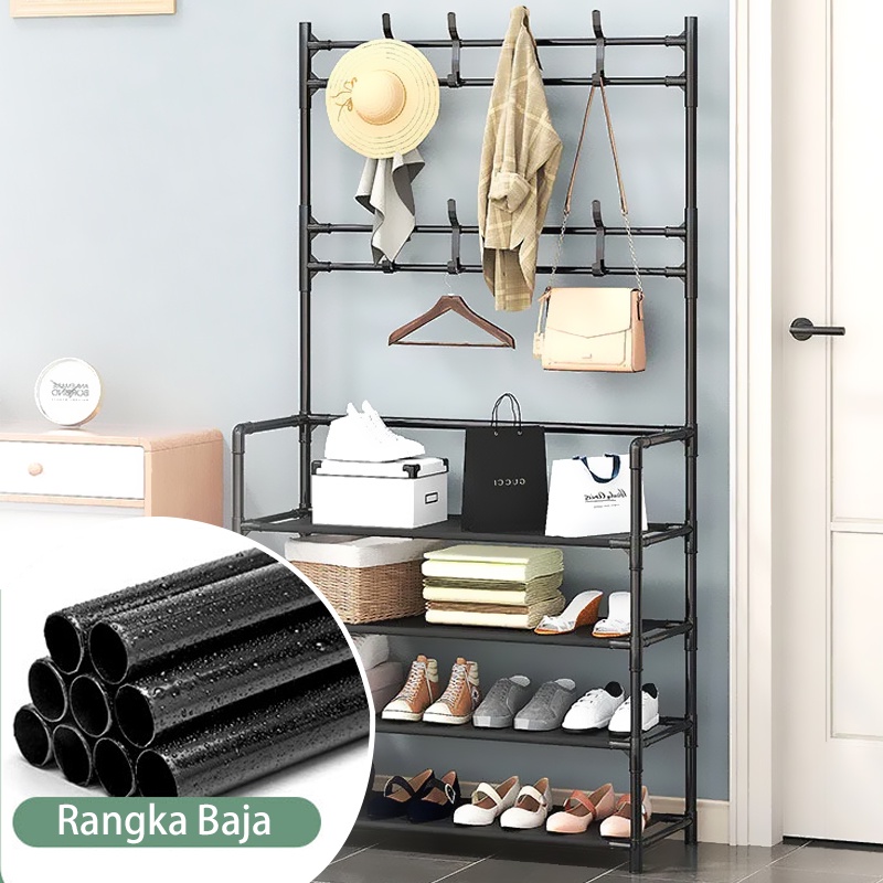 Rak Sepatu aksesoris atau apa aja yang bisa digantung Rak Sepatu dan Gantungan Baju Serbaguna /  Rak Sepatu Susun Rak Gantungan Stand Hanger Gantungan Tas atau baju 4 Susun Rak Sepatu / Rak Sepatu Gantungan Baju, Tas Dan Topi