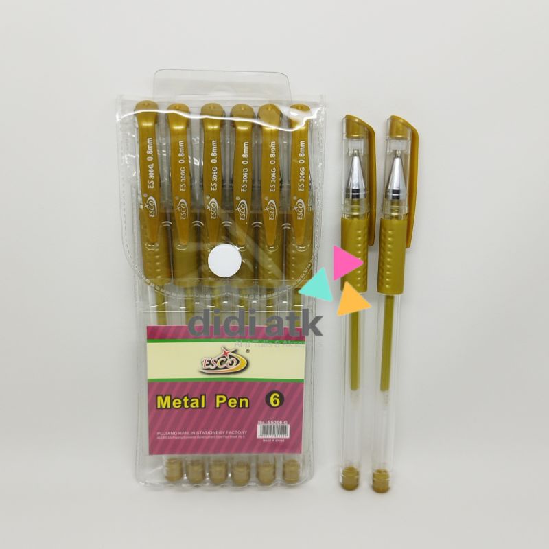 

Pulpen Gel Warna Emas Esco Metal Pen 1 Set (6 Pcs)