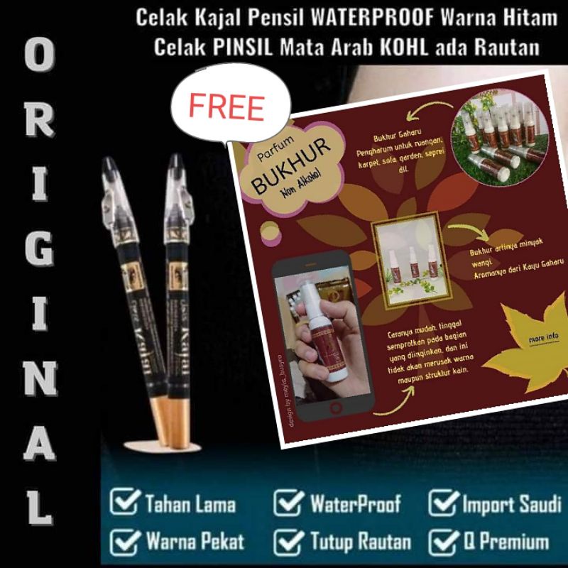 FREE Bonus pensil alis kajal  /celak kajal rautan /celak Arab/ celak kajal waterproof