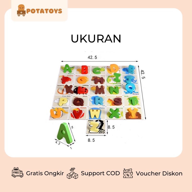 [ Potatoys ] Mainan Edukasi Anak Abjad Alphabet / British Wooden Puzzle / Mainan Mengenal Huruf Abjad