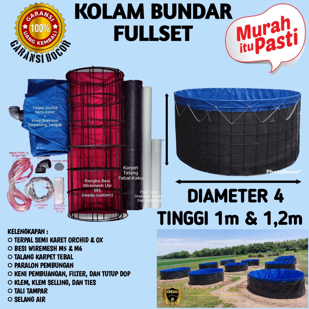 TERPAL KOLAM BUNDAR FULLSET D4 x T1 | D4 x T1,2 ORCHID OX TINGGAL PASANG LENGKAP