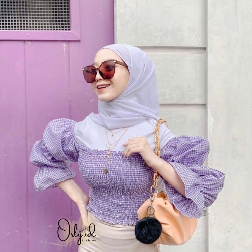 S-XXXXL ELVIRA Baju sabrina Baju Atasan Sabrina Wanita Jumbo Crop Top Korean Style Blouse Lengan Pan