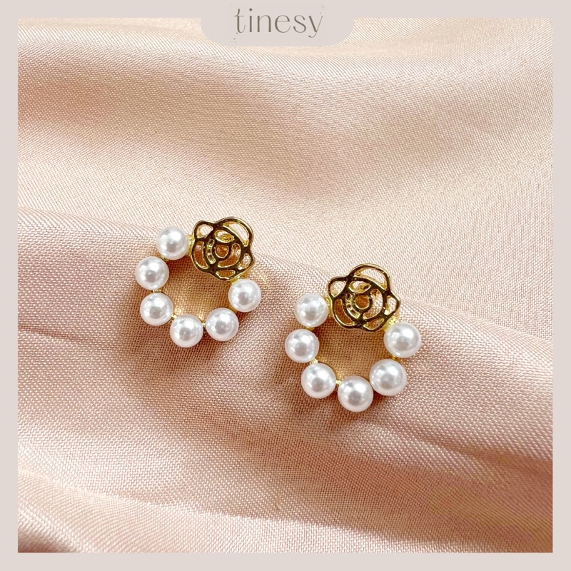 TINESY - Anting Fashion Korea Wanita / Anting Bunga Anting Mawar Anting Mutiara Emas Mawar Anting Fa