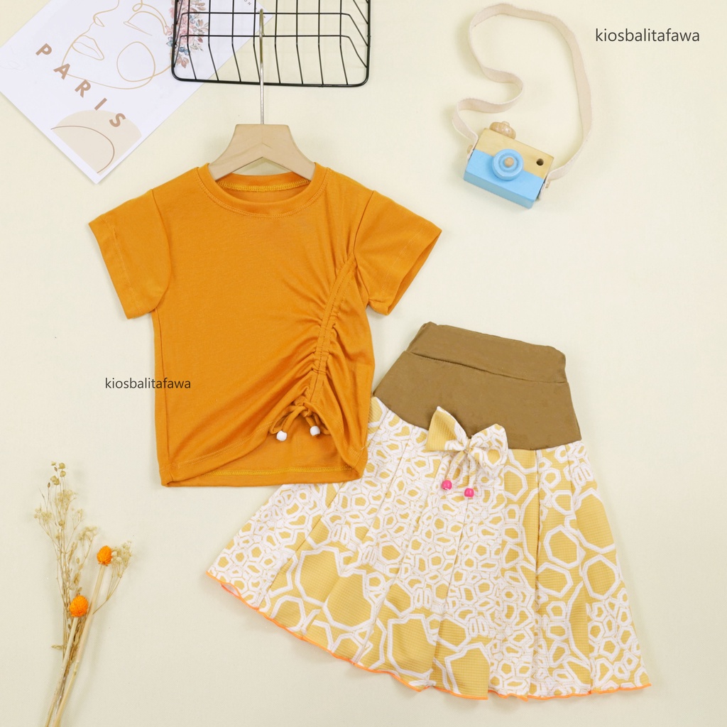 Setelan Mixed Bianca uk 2-5 Tahun / Set Kaos Knit Polos Anak Perempuan Baju Serut Rok Balita 2-5 Years Murah Babycinnamon