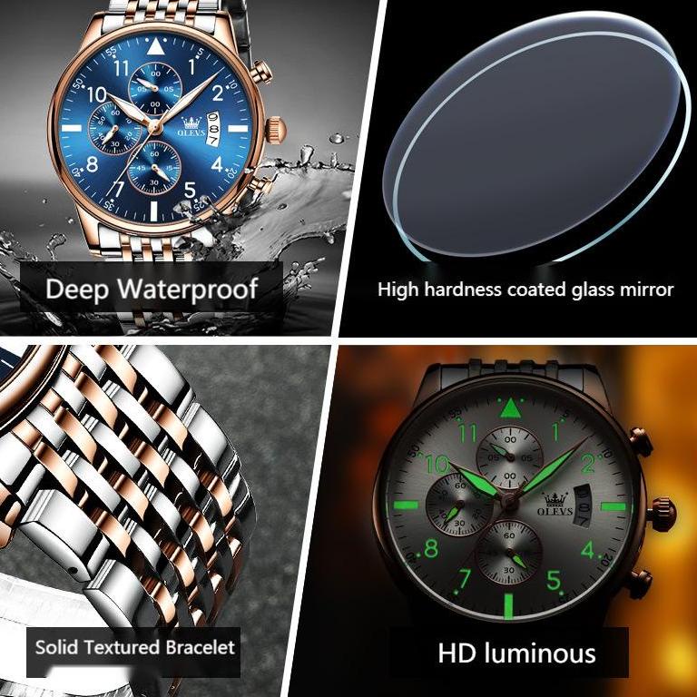 P1N0 ✅Jam Tangan Pria Original Olevs 2869 Stainless steel Mewah Kuarsa Tahan Air Watch + Kotak