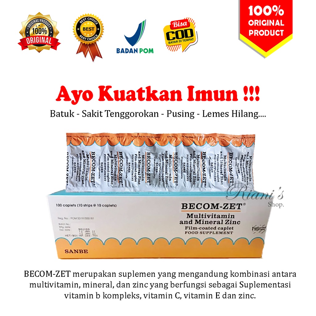Becom Zet 1 Strip 10 Kaplet Original Suplemen Kekebalan Daya Tahan Tubuh Vitamin C Vit B Zinc E Meni