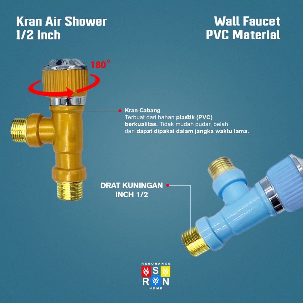 Keran Air Shower Cabang PVC Drat 1/2 Inch / Resonance Home