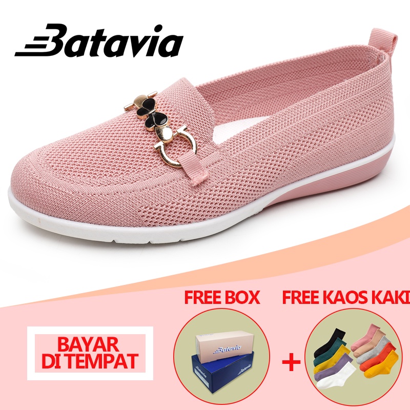 (COD)Batavia Shoes wanita flat rajut Sepatu slip-on kasual sepatu slip on murah perempuan sepatu A6 A163 A20