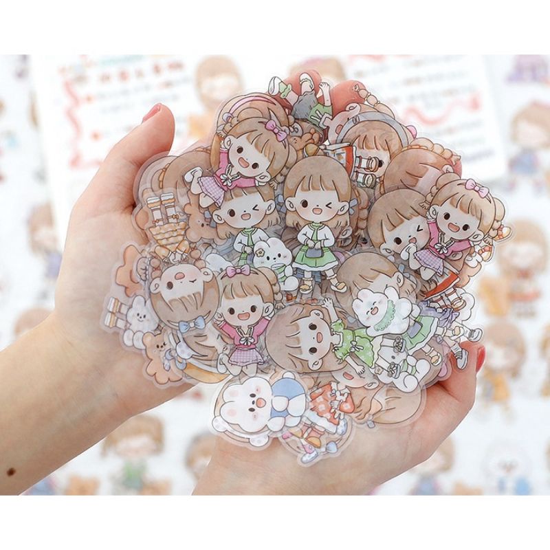 

KIYOWO 1 PACK STICKER CUTE KAWAII WATERPROOF CHIBI GIRL FOR DECORASI TUMBLER SCRAPBOOKING DIY