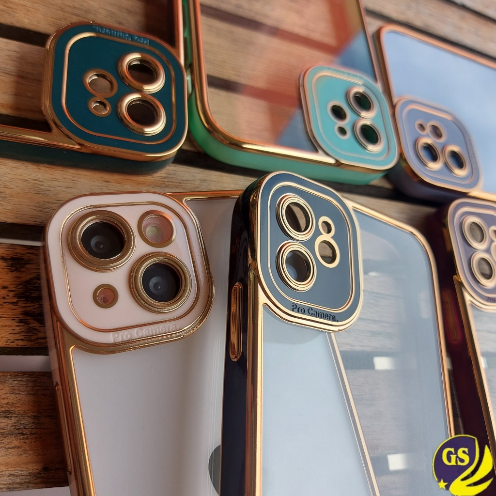 (1) Case IPHONE X XR XS MAX iPhone 11 11 Pro 11 PRO MAX PREMIUM BIG EYES MACARON CHROME TRANSPARANT SQUARE GOLD PLATING CAMPRO HYBIRD PROTECTION CAMERA PELINDUNG CAMERA