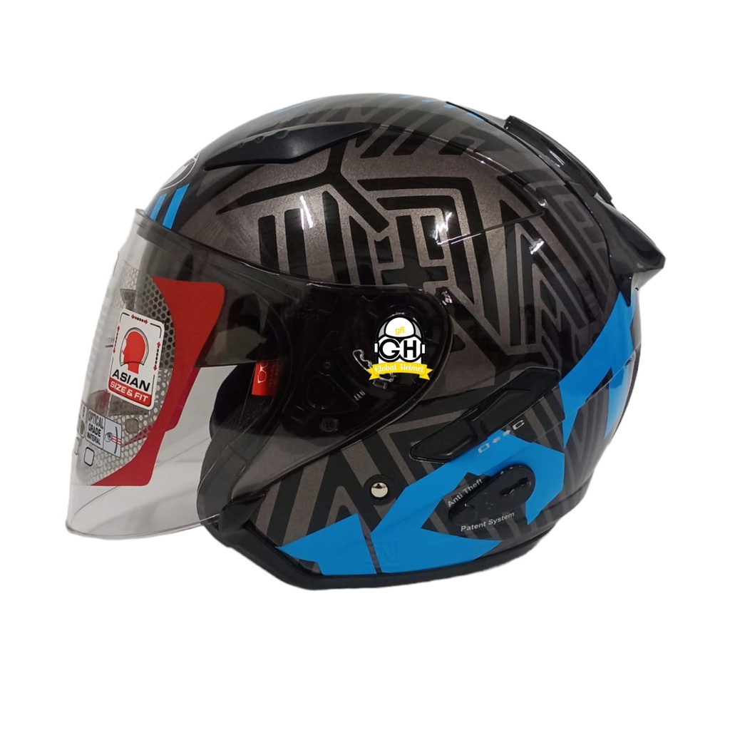 HELM KYT GALAXY FLAT R NEON GUNMETAL BLUE DOUBLE VISOR HALF FACE