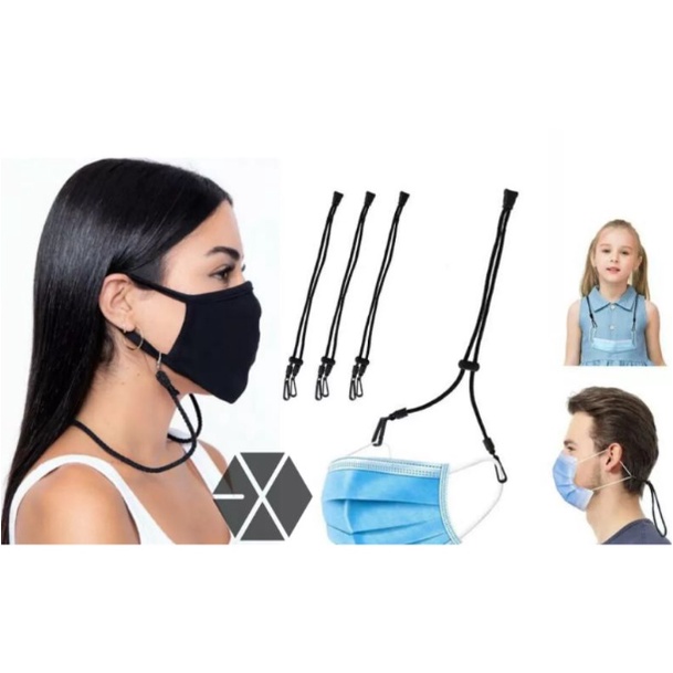 Tali Masker Hitam Strap Kalung Konektor Masker Gantungan Leher Premium