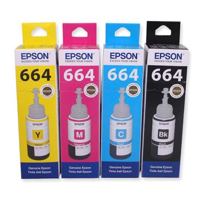 Paket 1 Set Tinta Epson 664 untuk L100, L110, L120, L200, L210, L220, L300, L310, L350, L355, L360, L365, L455, L550, L555, L565, L655, L1300