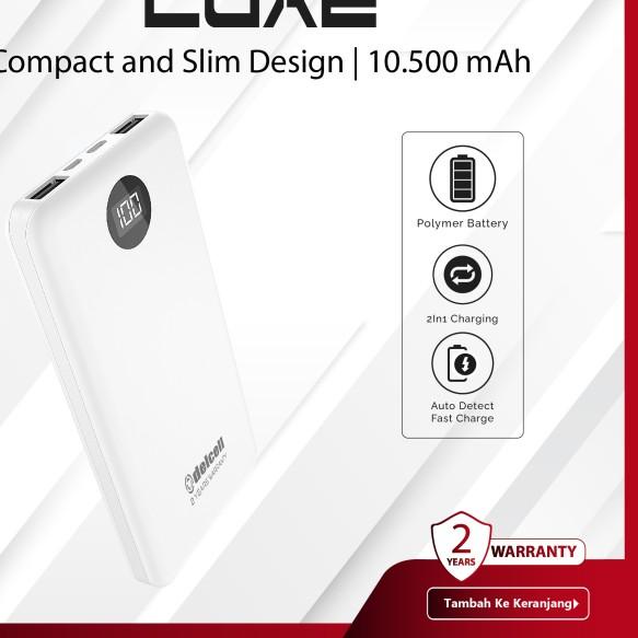 Delcell Luxe Powerbank 10.000mAh Digital Display Slim 2 Port USB - Hitam