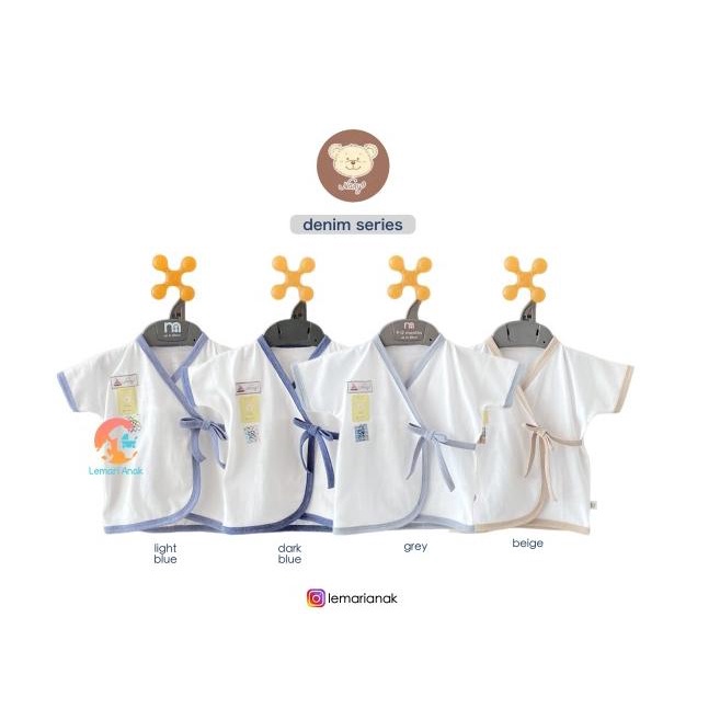 NARY 3pcs Baju Kimono Pendek Newborn (DENIM SERIES) - LghBlDrkBluGrey