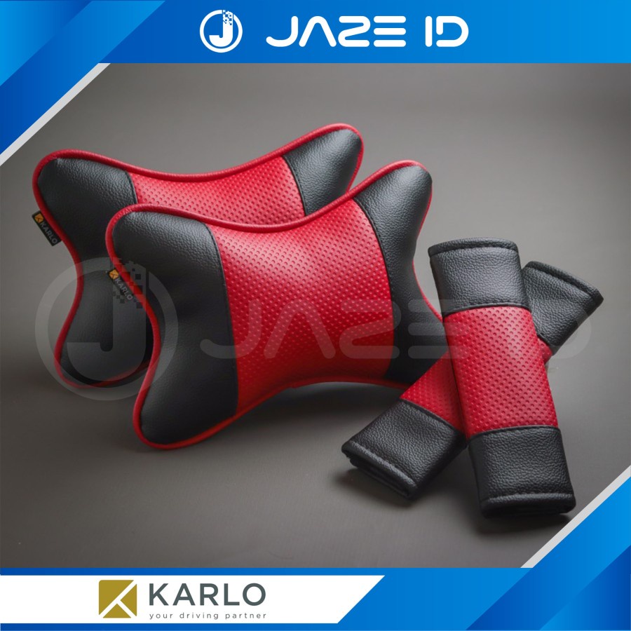 Karlo Paket Bantal Leher Seatbelt Premium Mobil Basic Dot Black Hitam