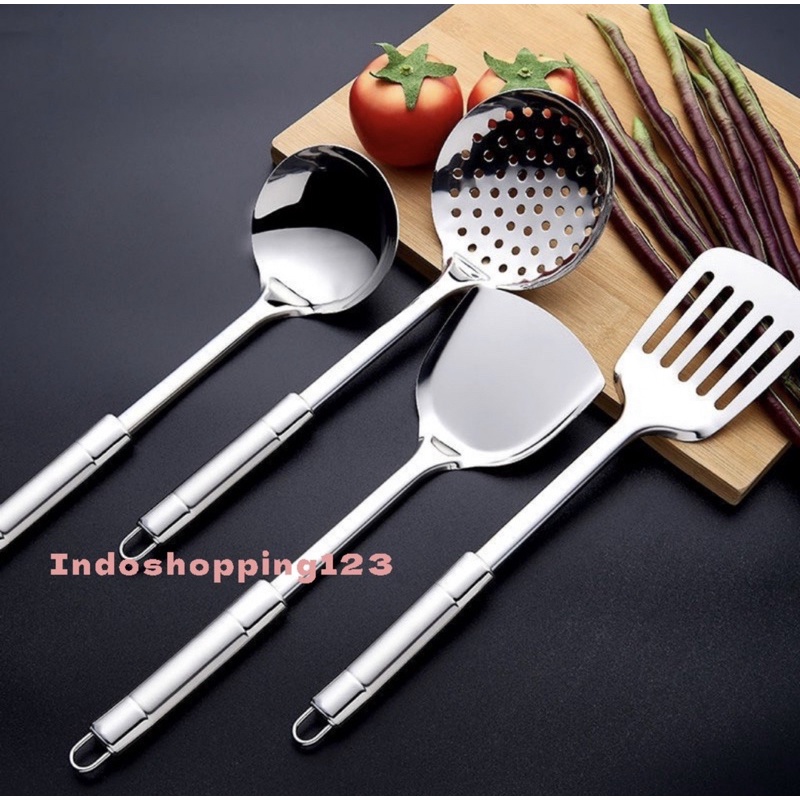 Spatula Stainless Set Isi 4pcs / Sutil Stainless / Sodet Tebel / Alat Kitchenware Stainless Modern