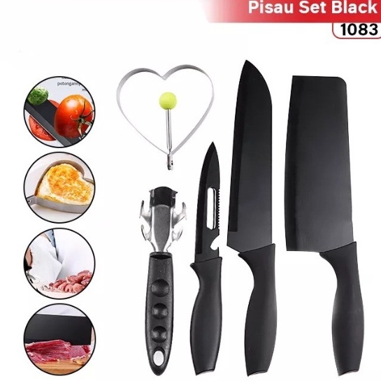 MURAH Pisau Set 5 In 1 Keramik J13 DJ-2 Pisau Set Keramik Pisaau anti karat Dengan Kardus PISAU DAPUR HITAM 5 Pcs in 1 Cetakan Telur