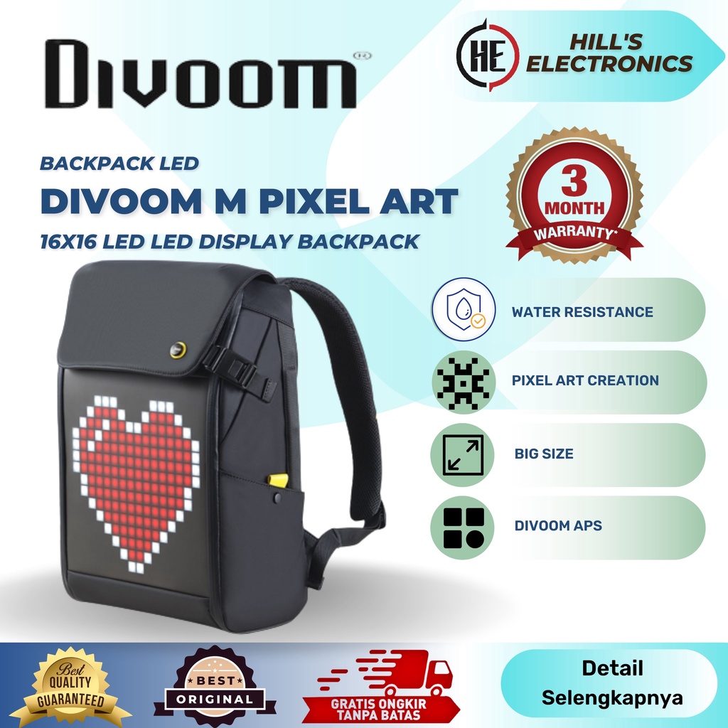 Divoom M Backpack Pixel Art DIY Smart Bag Tas RGB LED Screen Pixoo Ori - Divoom M