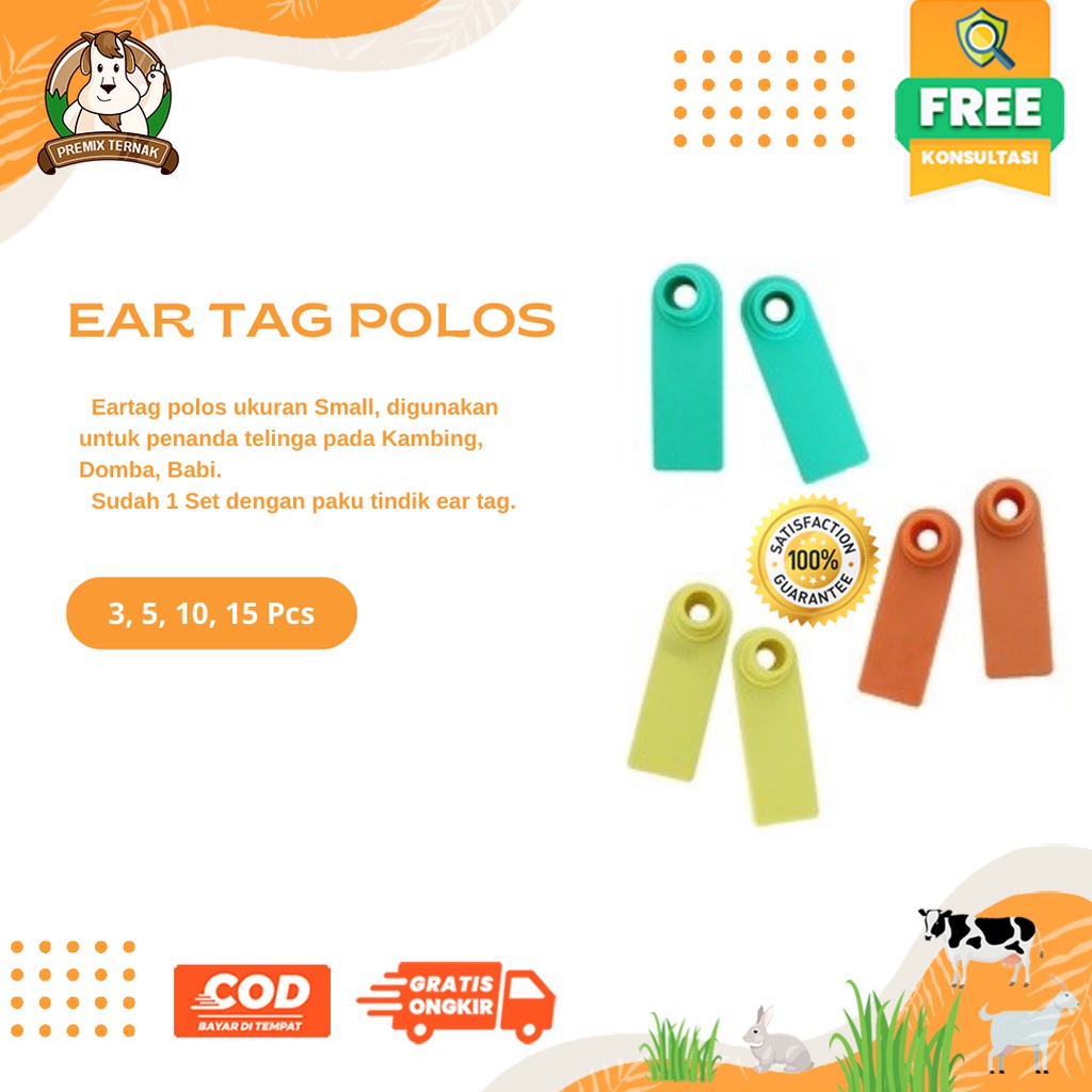 EAR TAG KECIL POLOS 1,8cm x 5cm Tebal | Eartag Sapi Kambing Domba Babi | EAR TAG Polos MURAH Tebal - Tanpa Nomor - Tulis Nomor dan Nama Sendiri | Anting Penanda Ternak Sapi Kerbau Kambing Domba