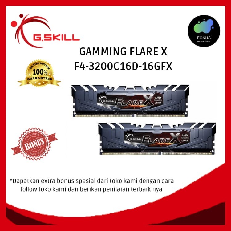 G.Skill Memory F4-3200C16D-16GFX Flare X DDR4 3200MHz 16GB (2x8GB)