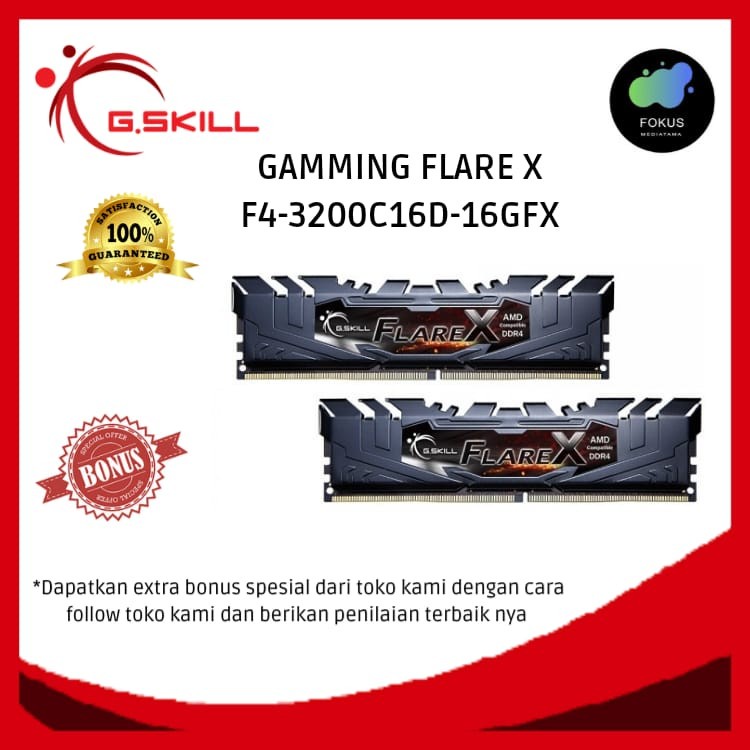 G.Skill Memory F4-3200C16D-16GFX Flare X DDR4 3200MHz 16GB (2x8GB)