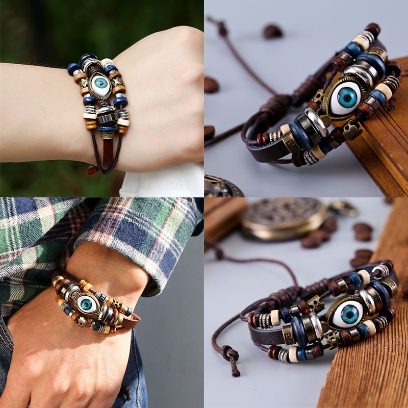 Gelang Tangan Pria Bahan Kulit Imitasi Model Vintagecasual Untuk Pestahadiah