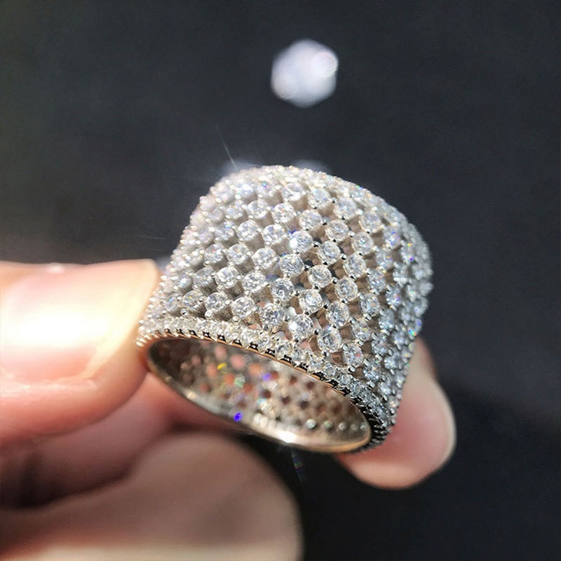 Fancyqube Cincin Cubic Zirconia Model Lebar Untuk Wanita