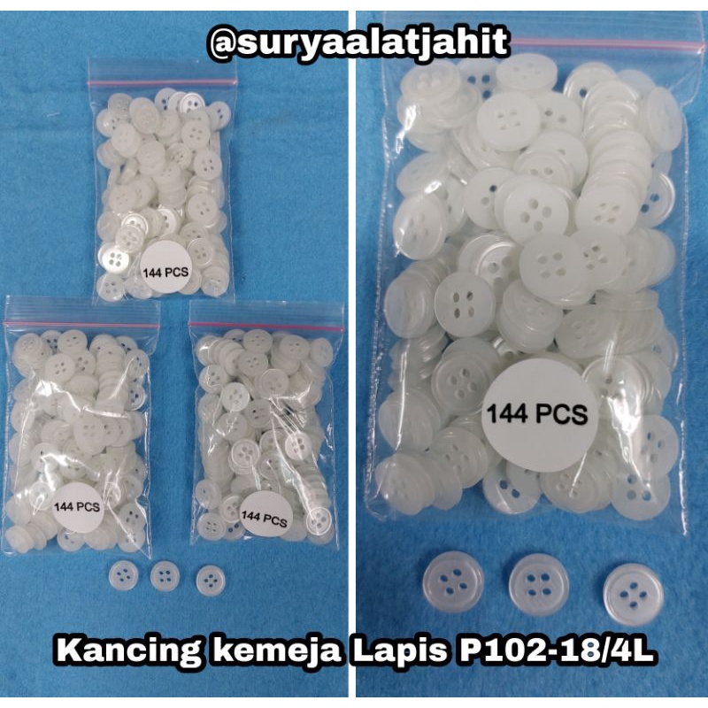 Kancing kemeja Lapis putih P102 18/4L @1gros rp.6.500/144pcs