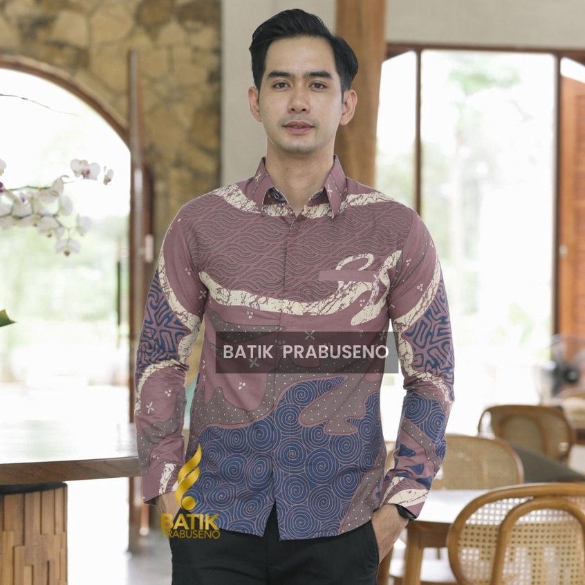 GANDARI UNGU  Hem Kemeja Batik Pria Slimfit Lengan Panjang Original Prabuseno Full Furing Premium Mo