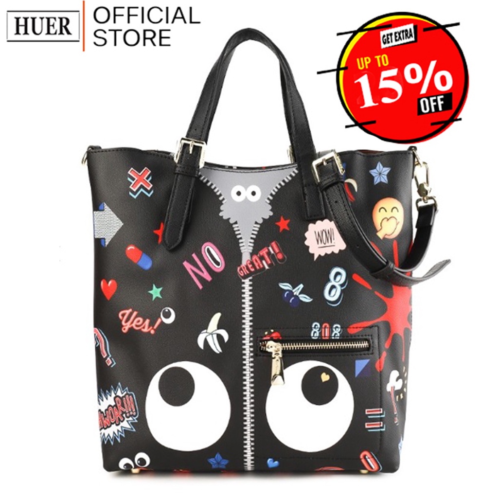 HUER ~ Tas Wanita Asrella Eye Theme Printed Tote Bag 9454-266