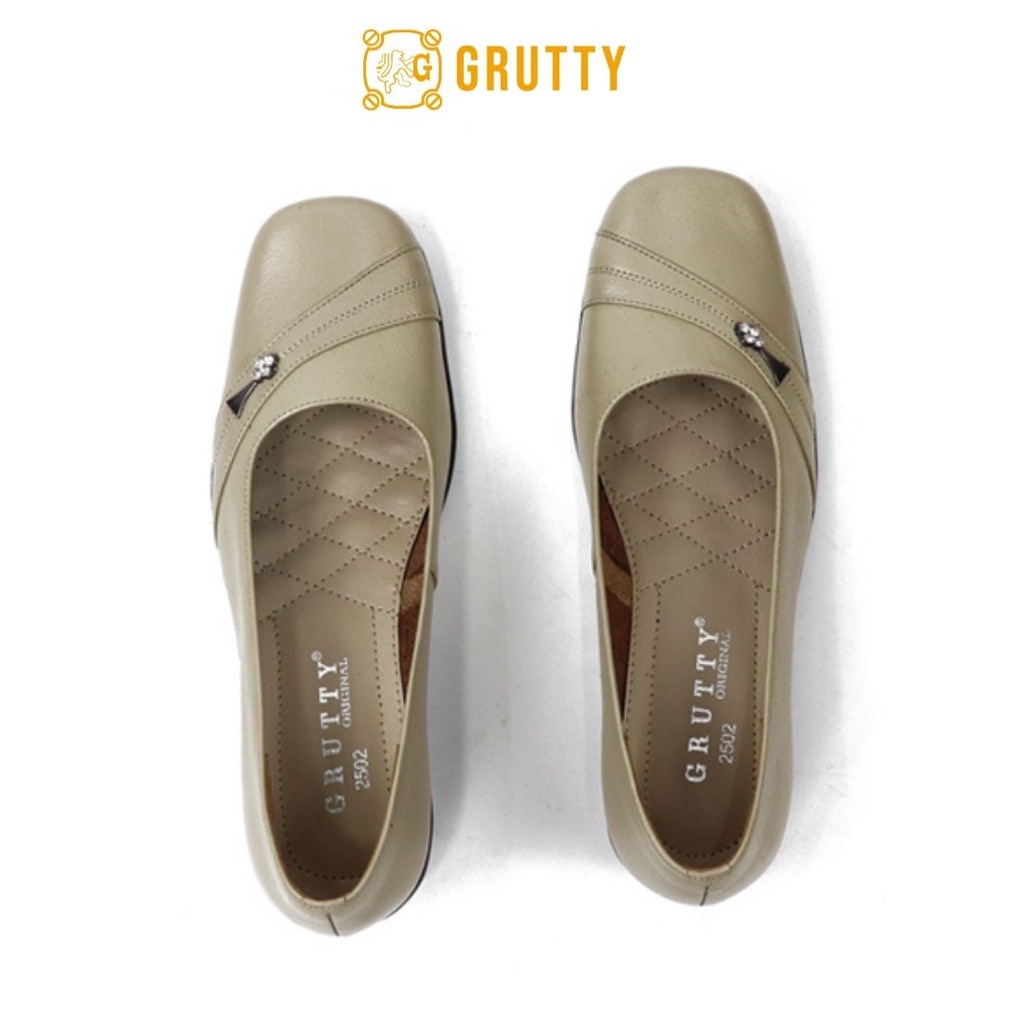 Grutty Sepatu Wanita Kerja Asli Kulit Pantofel Wanita Ready Big Size Warna Cream