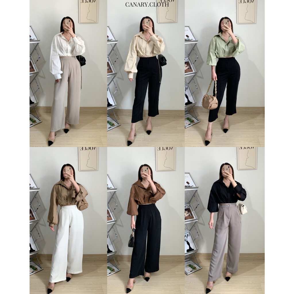 [ Canary ] Magalia Crop Shirt / Kemeja Wanita / Atasan Wanita / Blouse Wanita