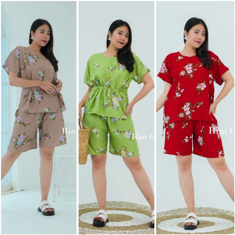 Setelan Pendek Bali Jumbo XXL Motif Mawar