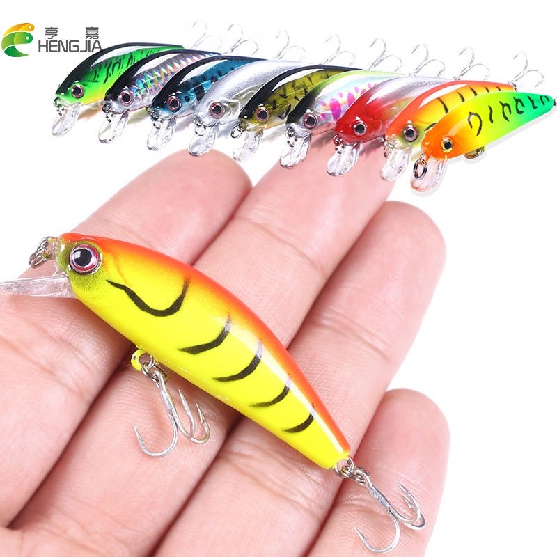 HENGJIA 9Pcs Sinking Minnow Fishing Lure 55mm 6.6g Umpan Pancing Bentuk Ikan Kecil Kail Swimbait Bass Bait Wobbler