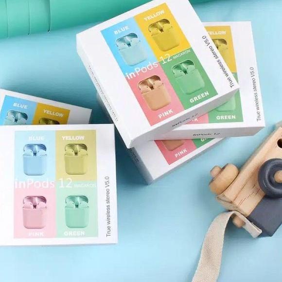 i12 Earphones Bluetooth 5.0 Earphone Matte Macaron Earbuds TWS Wireles - Hitam