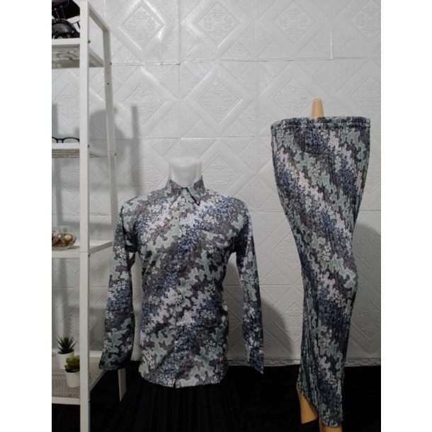 Kemeja Batik Couple Lengan Panjang Couple Abu//Kemeja Batik//Rok Plisket Batik//Kemeja Batik Terlaris//Kemeja Batik Modern//Bawahan Tradisional//Kemeja Pesta//Terlaris//COD