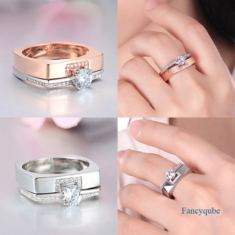 Fancyqube 1 Pasang Cincin Lapis S925 Model Terbuka Aksen Moonstone Princess Knight Untuk Pasangan