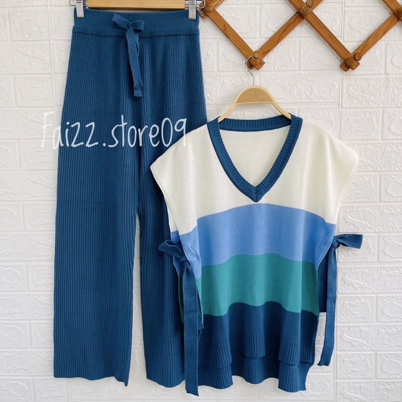 ONESET VEST NADIA TALIA SAMPING PELANGI SETALAN KULOT DAN ROK WANITA